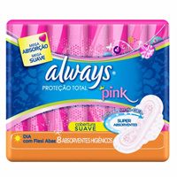 Absorventes Pink proteçao total cobertura suave com abas Always 