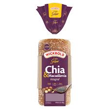 Pão de forma integral de chia e  macadâmia Wickbold 400g.