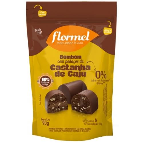 Bom bom com castanha de caju s/ açucar Flormel 90g