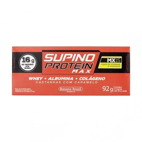 Barra Protein Max Whey, albumina e colágeno sabor castanha c/ caramelo Supino 92g