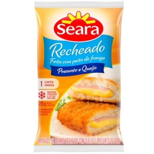 Empanado de frango recheado com presunto e queijo congelado Seara 120g.