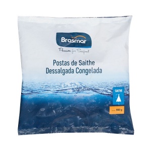 Postas de bacalhau Saithe dessalgada congelada Brasmar 800g